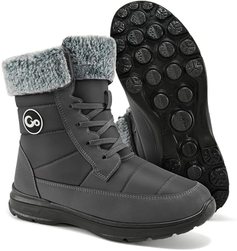 Ablanczoom Winter Snow Boots for Women: Comfortable Warm Fur Lined Womens Boots Outdoor Waterproof Non Slip Lace Up Walking Booties
