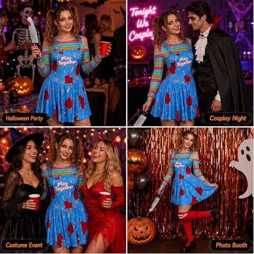 5Pcs Creepy Doll Costume Women Scary Killer Dress Halloween Props