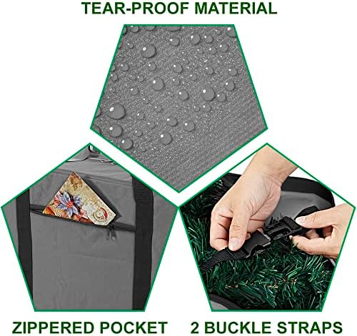 ProPik Christmas Rolling Tree Storage Bag, Fits Up to 9 ft. Tall Disassembled Holiday Tree, 28" X 16" X 60", Extra Large Heavy Duty Storage Container with Wheels, Front and Side Handles (Gray)