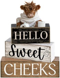 Moucuny 4 Pcs Highland Cow Bathroom Decor Wooden Signs, Farmhouse