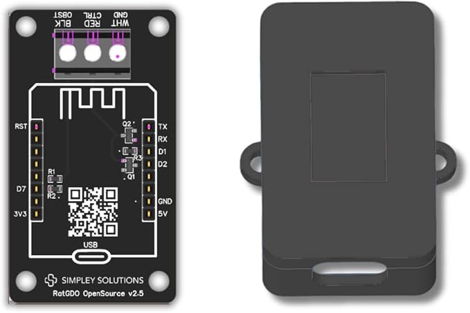 Smart Garage Door Opener, RatGDO Open Source Board with Case. Works with Chamberlain and Liftmaster Models | Security+ 2.0 | No Subscription Fees (Not Included D1 Mini ESP12 ESP8266)