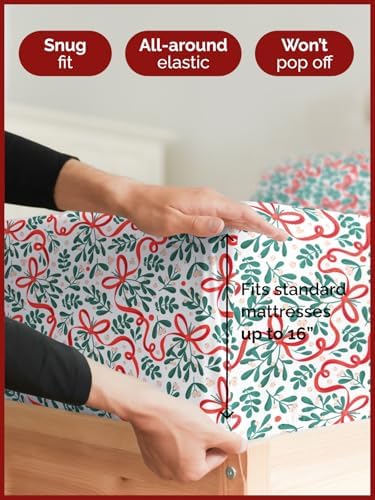 Christmas Sheet Set, Holiday Ribbon, Holiday Xmas Bedding Set - Twin Size