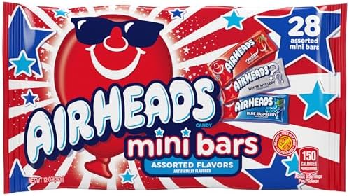 Airheads Candy Mini Bars, Red, White, & Blue, Assorted Flavors Variety Bag, Party, Non-Melting, 12 oz Bag (Pack of 2)