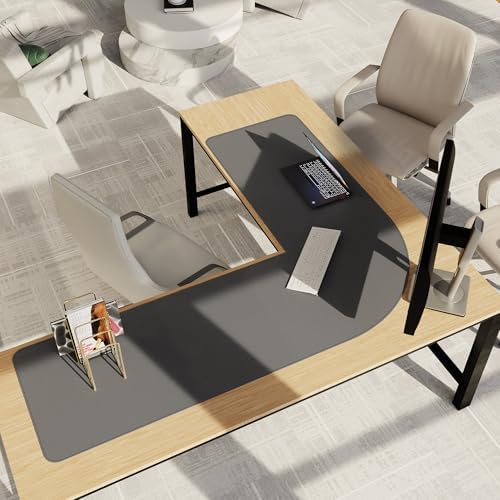 Chihein 53.2” x 65” x 19.7” L Shaped PU Leather Desk Mat (Black/Gray)