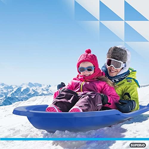 Superio Toboggan Snow Sled for Kids and Adults, 46" Heavy Duty Plastic Open Back Slider with Handles and Hole for Pull Ropes- (Ropes Excluded) Kid and Adult Winter Fun