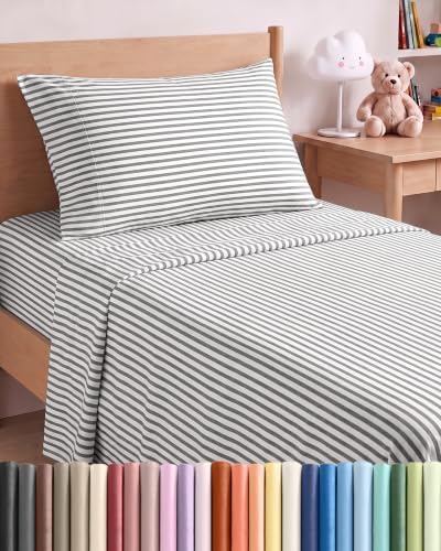 Twin XL Size 3 Piece Sheet Set - Breathable & Cooling Sheets - Grey Stripes