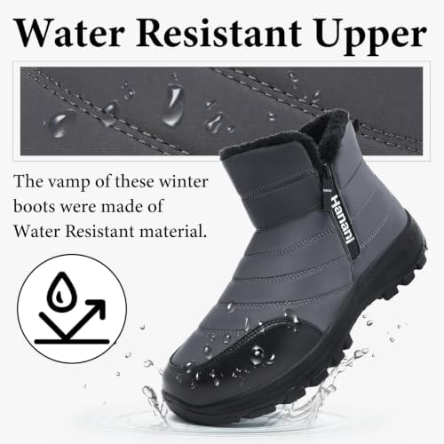 Hanani Mens Winter Snow Boots Fur Lined Warm Ankle Boots Zipper Closure Waterproof Outdoor Boots Men's Lightweight Comfortable Shoes