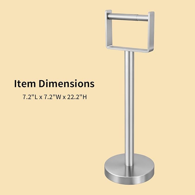 YUMORE Toilet Paper Holder Free Standing, Stainless Steel Toilet Paper Stand, Weighted Base Floor Tissue Roll Holder for Bathroom, Brushed Nickel 200UP