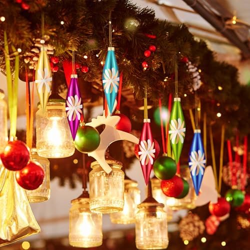 Soaoo 6 Pack Glass Christmas Ornaments,Multicolor Retro Christmas Ornament