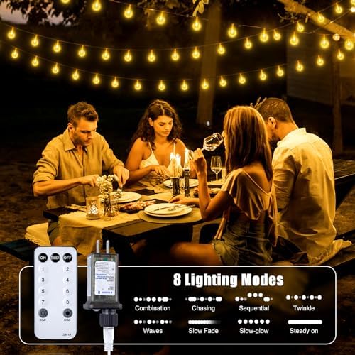 Minetom Crystal Globe String Lights Plug in - 66 ft 200 LED Globe Fairy String Lights with Remote and Timer, Waterproof for Bedroom Tent Loft Bed Window Porch Patio Wedding Party Holiday Decor
