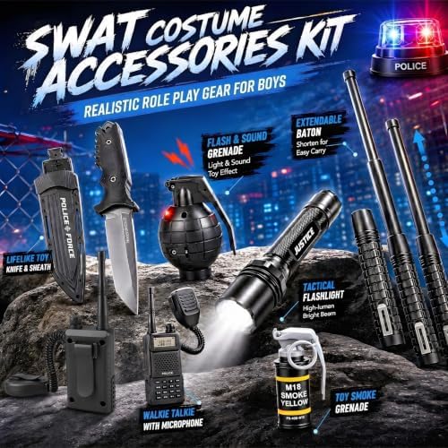 YADIYA Halloween SWAT Police Costume for Kids Boys Cop Costume Swat Vest
