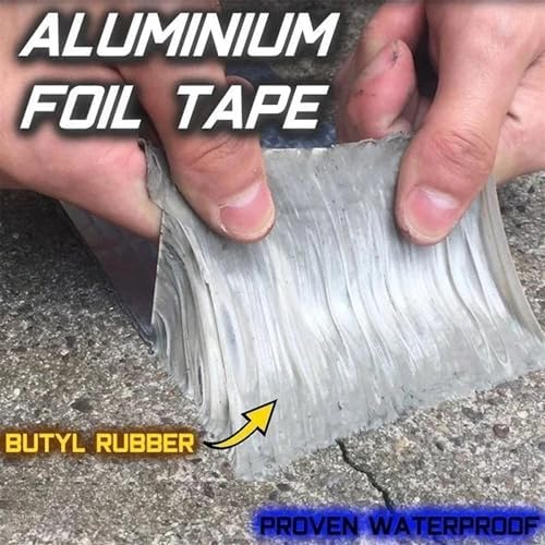 Waterproof Tape Butyl Tape Aluminum Foil Tape Butyl Tape Aluminum Foil Butyl Rubber Tape High Temperature Super Resistant god kvalitet Self Adhesive Wall Crack Roof Pipe Repair(15cm X 5 Meter)