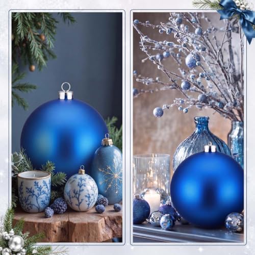 Threan 8 Inch Large Blue Matte Christmas Ball Ornaments for Christmas Tree