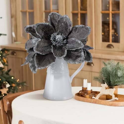 Thiccywoov 8 Pack Large 12'' Christmas Velvet Magnolia Flowers, Grey