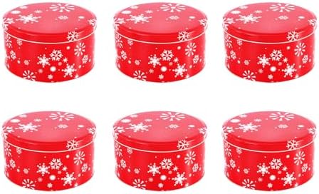 6Pieces Christmas Cookie Tins, 6.5Inch Round Cookie Containers, Empty Metal Cookie Tins with Lids for Christmas Holiday Gift Giving