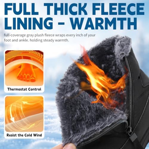 Men's Mid-Calf Winter Boots Zipper Snow Boots Mens Fur Lined Warm Boots