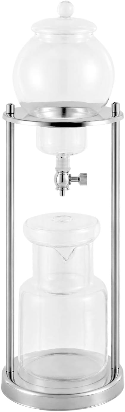Cold Brew Coffee Maker, 600ml/20.3Oz Iced Coffee Maker Machine Slow Drip Tower, Stainless Steel Ice Dripper Coffee Maker Machine with Measuring Spoon, 6-8 Cups, for Home, Office, Cafes (Silver)