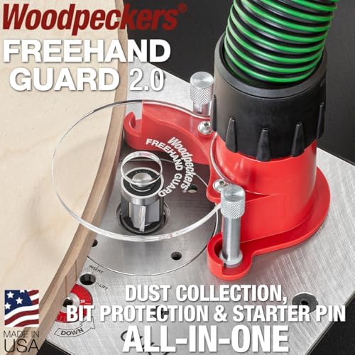 Woodpeckers Freehand Guard 2.0 – Dust Collection Hood for Router Tables + Clear Acrylic Bit Shield + Dual Starter Points – FHG-25 USA-Made