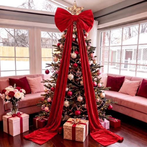 118 x 47 Extra Large Christmas Red Velevt Bow Outdoor