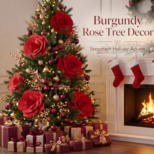 WinnerWhy 6 Pcs Extra Large 16'' Artificial Rose for Christmas Tree Decor