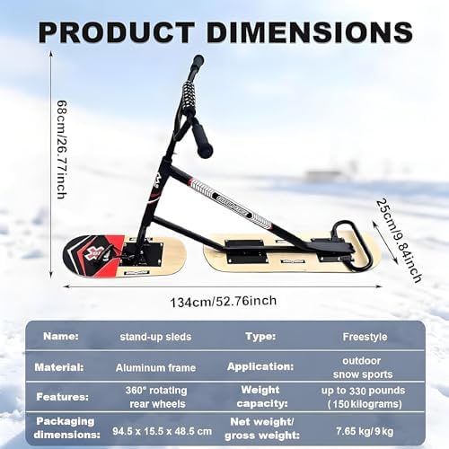 The Do-It-All Winter Sled & Scooter - Redefine Your Snow Day! Built with a 360° Spin System for Agile Turns, Unmatched Durability for 330lb Loads, for Teens, Adults, and Family Outings Wood