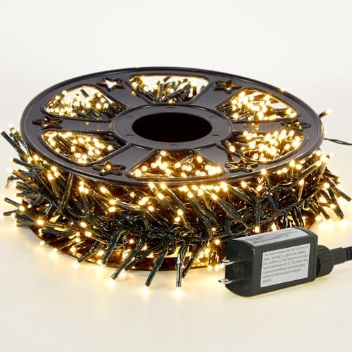 49FT 1000LED Warm White Christmas String Lights Outdoor with 8 Modes, IP44 Waterproof Plug in Christmas Tree Light Cluster Lights for Christmas, Patio, Garden, Indoor Outdoor Decor