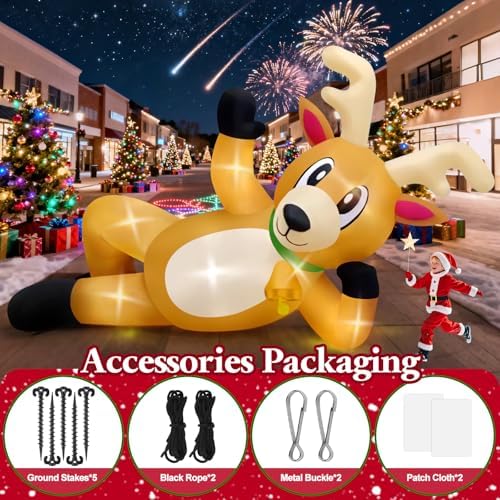 Kalolary 10.5FT Long Christmas Inflatable Lying Reindeer Outdoor Decoration