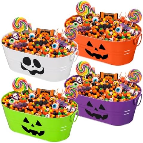 Zonon 4 Pack Halloween Galvanized Buckets, 4 Gal Halloween Candy Bowl
