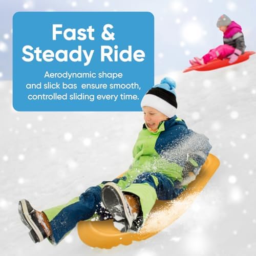 Superio Toboggan Snow Sleds for Kids and Adults, 36"/48" Heavy Duty Plastic Sliders with Handles and Hole for Pull Ropes- Kid and Adult Winter Fun