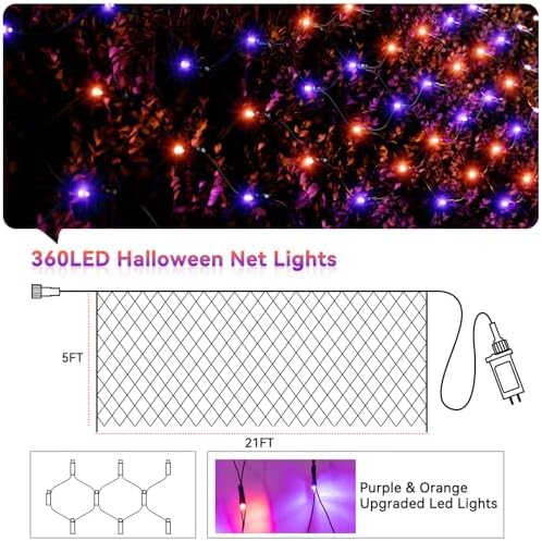LitHome 21FT x 5FT Halloween Net Lights Outdoor Connectable, 360 LED
