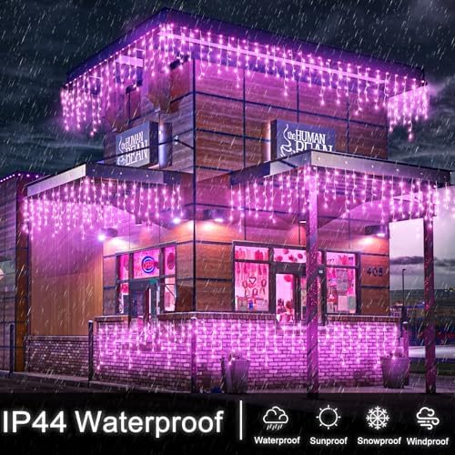Icicle Christmas Lights Outdoor 66FT 640 LED Pink Christmas Lights