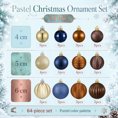 Lunmon 64 Pcs Christmas Ball Ornaments Navy Blue Gold Copper Brown Babules