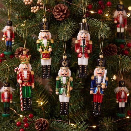 Sosation 8 Pcs Vintage Glass Christmas Nutcracker Ornaments Hand Blown