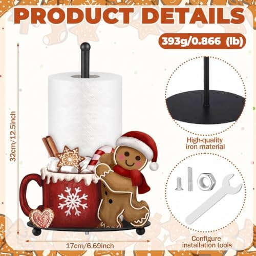 Christmas Paper Towel Holder, Gingerbread Man Kitchen Stand Decor