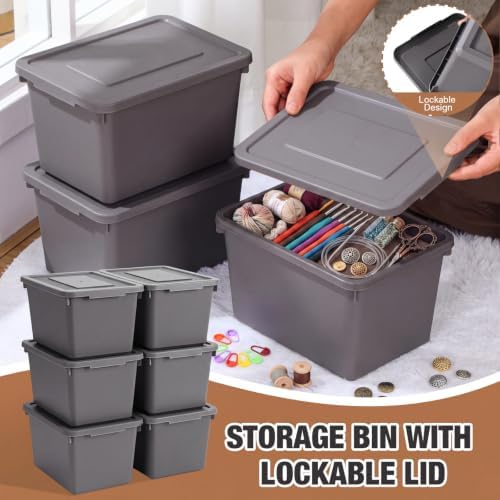Potchen 6 Pcs Pack Small Stackable Storage Bins with Lids, Grey