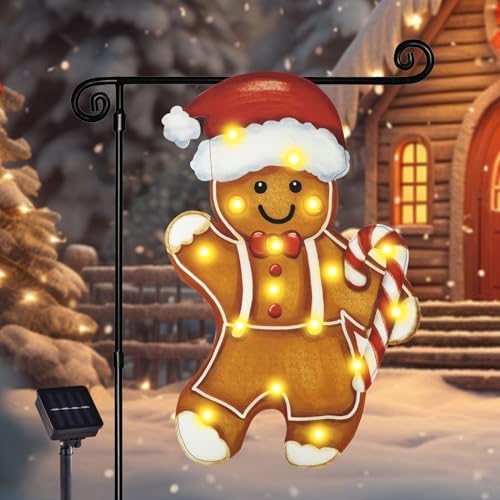 Lighted Christmas Gingerbread Garden Flag Decor, 12x18 In