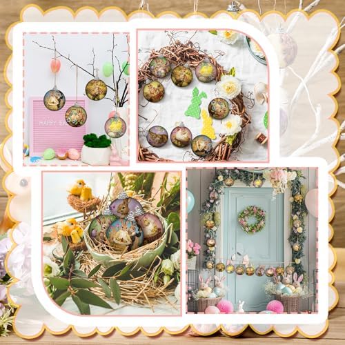 Outus 16 Pcs Easter Tree Ornaments Ball Easter Egg Hanging Ornaments Vintage Floral Egg Bunny Decorations Rustic Mini Retro Speckled Eggs Rabbit Hanging Ornament Spring Decor(1.6 Inch, Vintage)