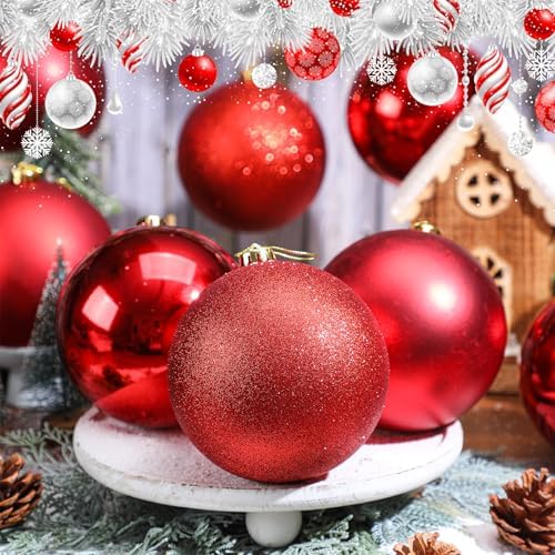 Deekin 8 Pack Large Christmas Ball Ornaments, 6 Inch Red Glitter Jumbo Ball