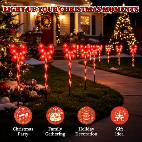 Solar 5PCS Christmas Bow Outdoor String Lights with Stakes Decor Red
