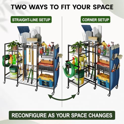 keomaisyto 3-Sided Garden Tool Organizer with Wheels, Garage Storage Rack