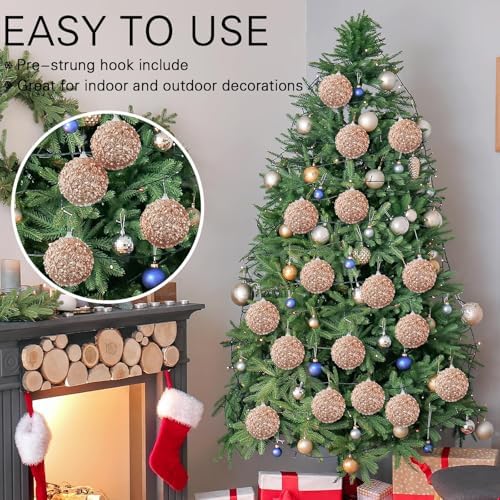 Lyrow 24 Pcs 3.15" Christmas Ball, Rose Gold