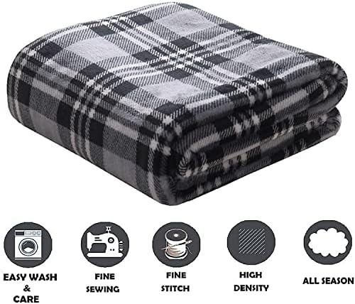 Elegant Comfort Luxury Velvet Super Soft Christmas Prints Fleece Blanket-Holiday Theme Home Décor Fuzzy Warm and Cozy Throws for Winter Bedding, Couch and Gift, 50 x 60 inch, Gray Plaid Throw
