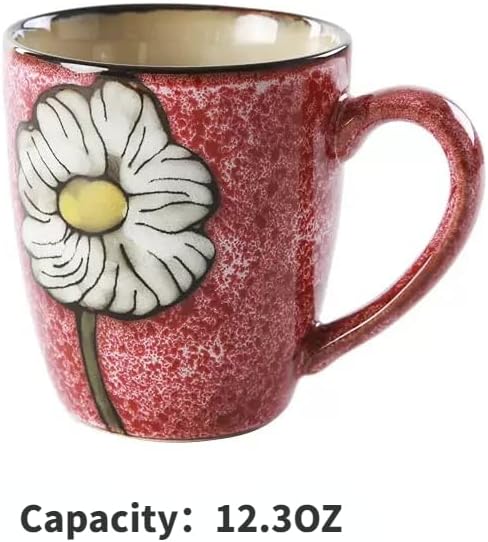 Ceramics 12oz Coffee mugs,Coffee cups,Tea mugs,Kiln Glazing Process,Microwave and Dishwasher Safe, Perfect For Tea, Espresso, Latte - Porcelain Mugs for Kitchen or Cafe (Red+Blue+Green+Pink)