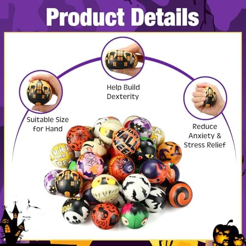 Yunsailing 108 Pcs Halloween Mini Sensory Fidget Ball 2.4" Relief Toys