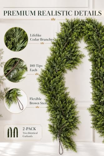 9FT Touch Fake Christmas Cedar Garland, Realistic Plant
