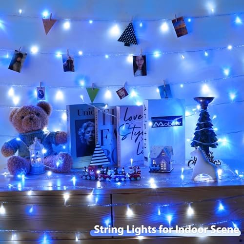 2 Pack 200 LED Battery Operated String Lights, Twinkle Lights Blue & White