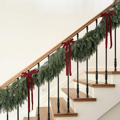 Extra Full 9FT Christmas Cedar Garland Real Touch Greenery for Mantle Decor