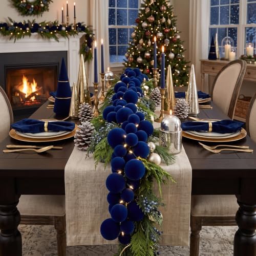 Thiccywoov 9 ft Velvet Christmas Ball Garland Ornament, Navy Blue