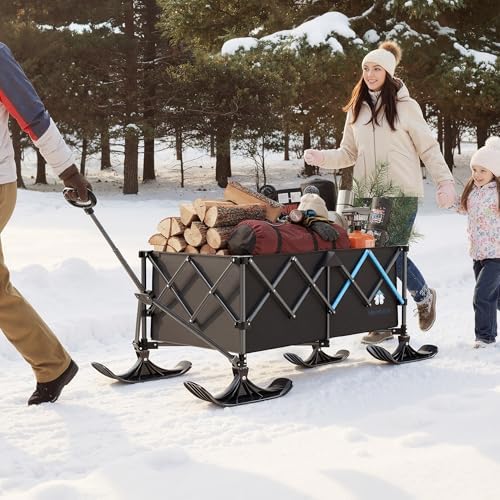 HOMBEBTTA Wagon Sled Board Attachment, Ski-Style Glider for Collapsible Wagon Cart