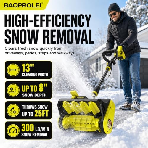 40V Brushless Cordless Snow Shovel, 13Inch Electric Snow Blower with 3 * 4.0 Ah Battery and Charger, Battery Powered Snow Shovel with 25FT Throw Distance for Driveway,Steps, Patio, Sidewalk